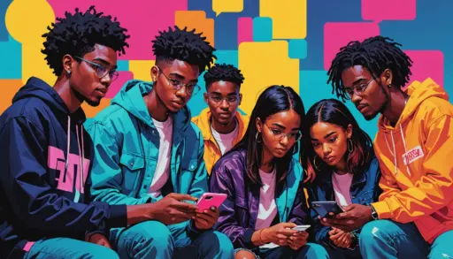 Editorial illustration showing people browsing a cooler urban dictionary on a phone, with the phrase cooler urban dictionary in concept