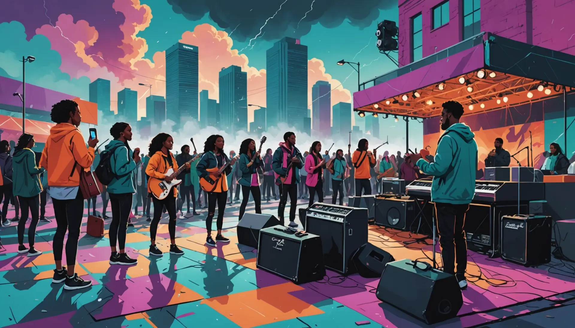 Editorial illustration of a canceled concert scene representing what does force majeure mean