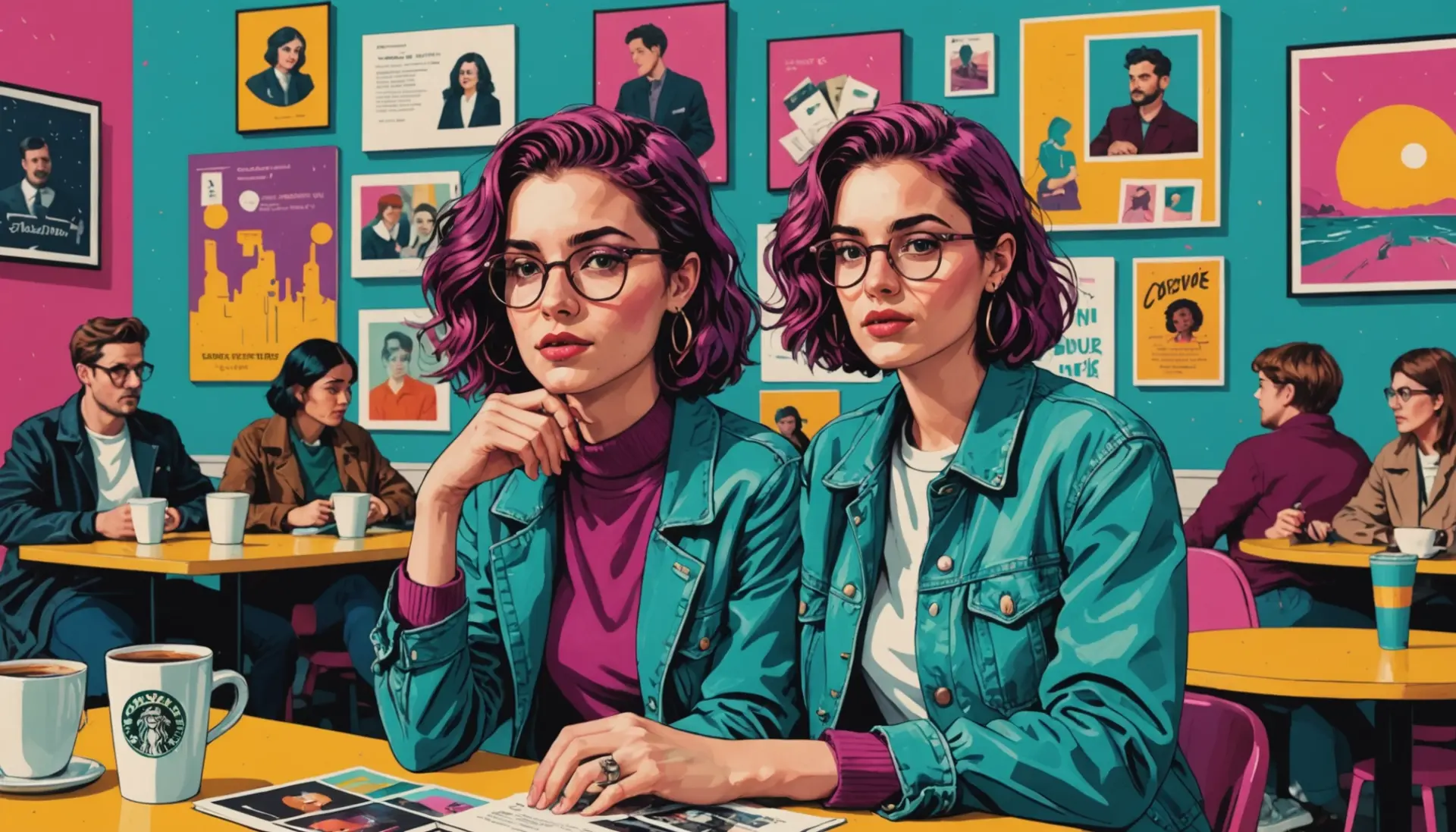 Editorial illustration of a hip young person asking what does obscure mean while pointing at a hidden record