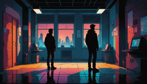 Editorial illustration showing a person silhouetted against police booking lights, caption-free, theme: what does catching print mean