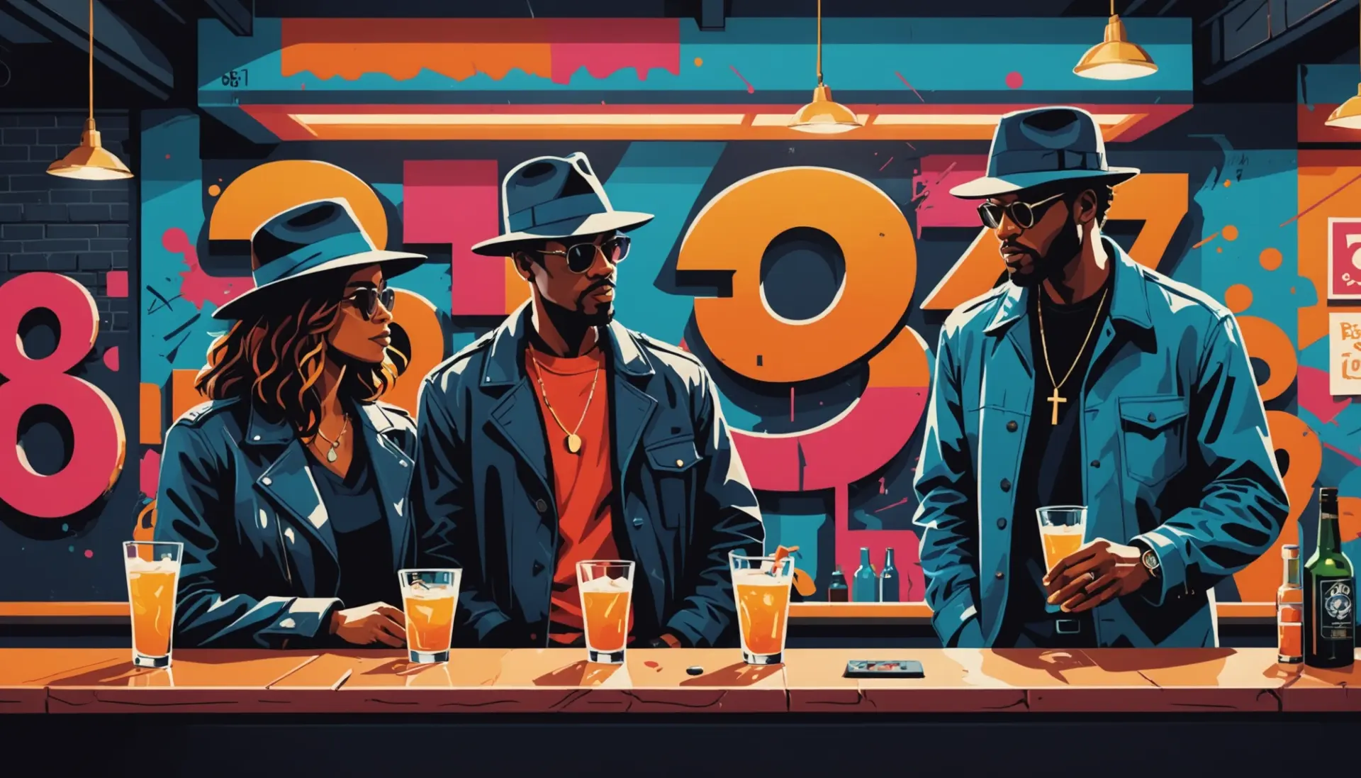 Editorial illustration showing numbers 86 and 47 in a street-art style, 86 47 meaning slang