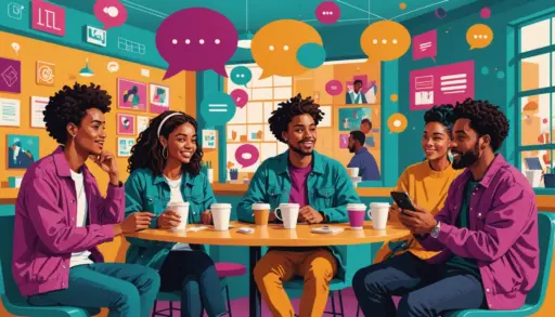 Editorial illustration showing people labeled with speech-bubble tags asking what does type d mean