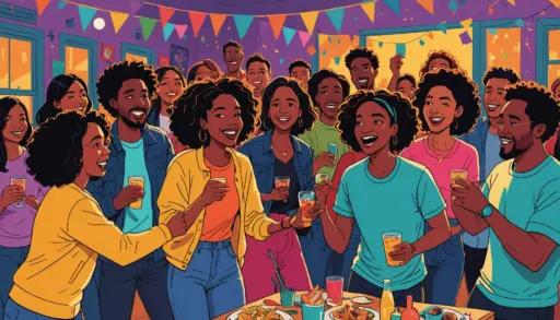 Illustration showing a chaotic party scene with a character labeled Carl looking disheveled, representing what does carl's a mess mean