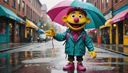 Editorial illustration showing a person labeled 'soggy muppet urban dictionary' vibe, playful wet cartoon style