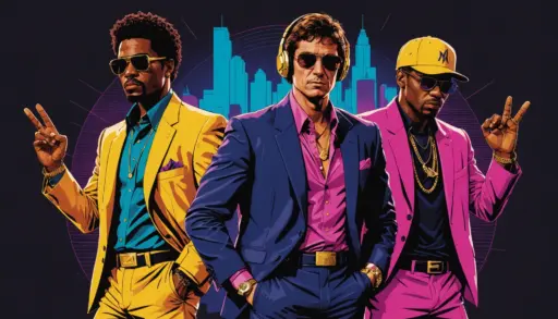 Editorial illustration showing people embodying montana meaning slang vibe with Scarface and rap culture cues