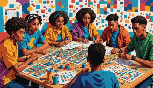 Illustration showing people discussing what does aggregate mean with charts and sports scores